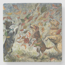 Porta-copo De Pedra Autumn Tailwag Whimsical Golden Retriever Dogs Oil