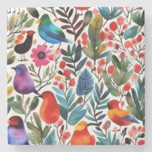 Porta-copo De Pedra Aves florais coloridas