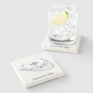 Porta-copo De Pedra Azuis marinhos do mapa do vintage das MÃES da ilh