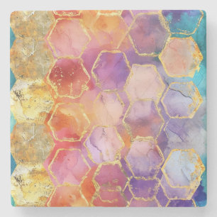 Porta-copo De Pedra Azul Água Roxo Verde Rosa Dourado Favo de Mel