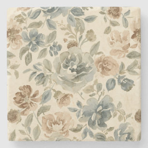 Porta-copo De Pedra Azul Antigo Marrom Sage Bege Floral Aquarela