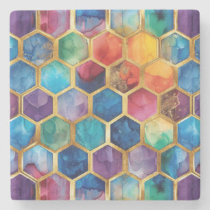 Porta-copo De Pedra Azul Aquamarine Roxo Verde Rosa Dourado Favo de Me