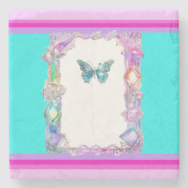 Porta-copo De Pedra Azul-borboleta-Porta copos bonito Aqua