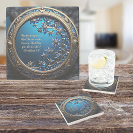 Porta-copo De Pedra Azul brilhante com Bíblia personalizável Dourada V