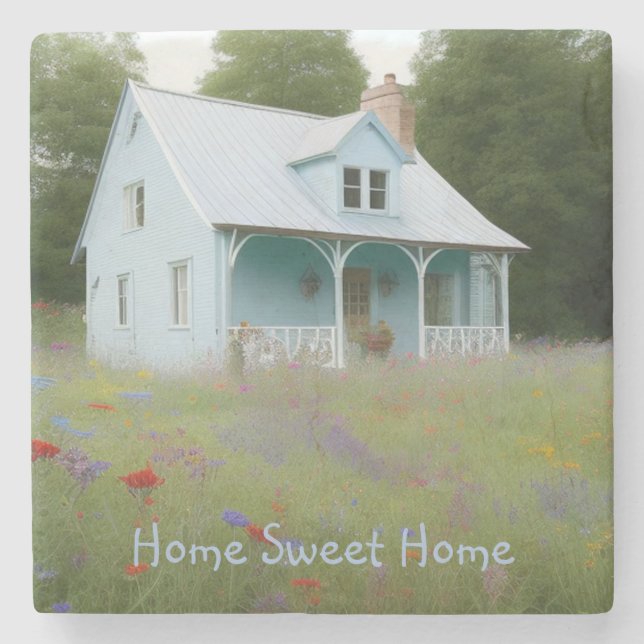 Porta-copo De Pedra Azul Casa (Frente)