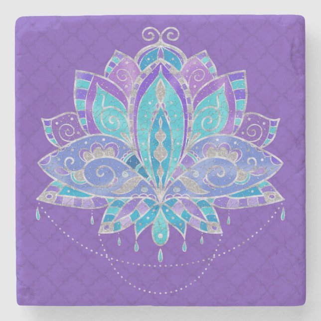 Porta-copo De Pedra Azul, cerceta Lotus de Puple com acentos de prata (Frente)