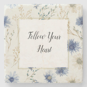 Porta-copo De Pedra Azul Floral Branco