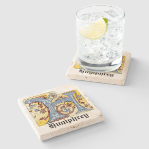 Porta-copo De Pedra Azul Medieval e Vermelho Ivy Iluminado - Letra H