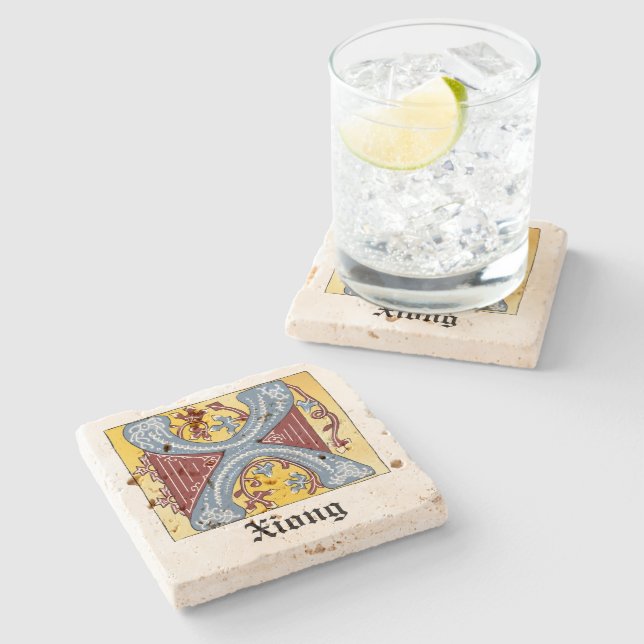 Porta-copo De Pedra Azul Medieval e Vermelho Ivy Iluminado - Letra X (Lateral)