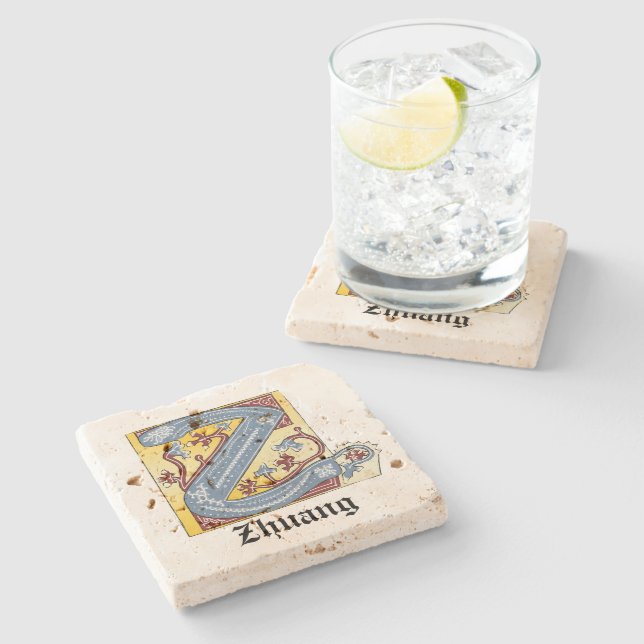 Porta-copo De Pedra Azul Medieval e Vermelho Ivy Iluminado - Letra Z (Lateral)