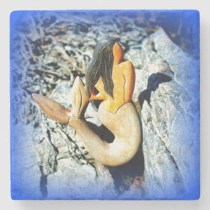 Porta-copo De Pedra azul-sereia de cabelos negros