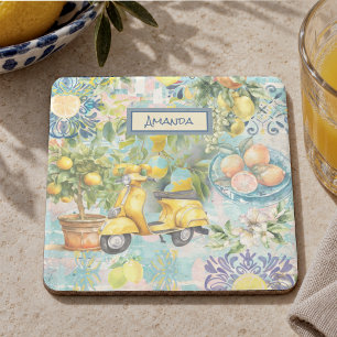 Porta-copo De Pedra Azul Turquesa Siciliano Floral Cítrico Chic