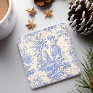 Porta-copo De Pedra Azul Vintage Toile de Jouy Contos de Fadas para Cr