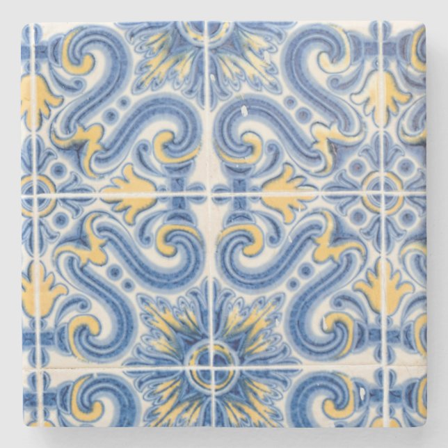 Porta-copo De Pedra azulejo azul e amarelo, Portugal (Frente)