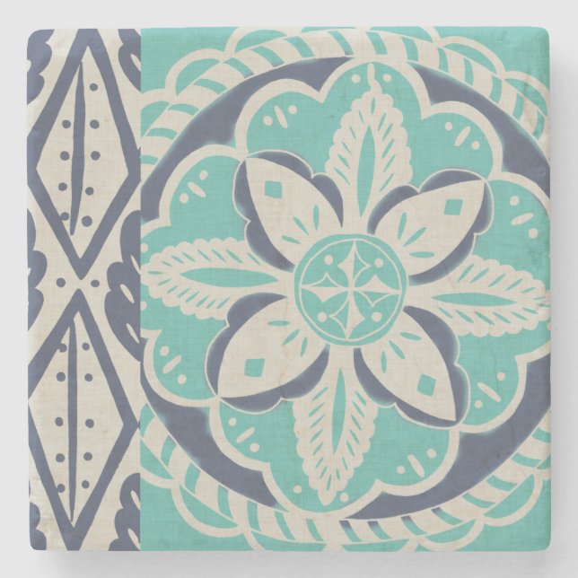 Porta-copo De Pedra Azulejo Batik Azul IV (Frente)