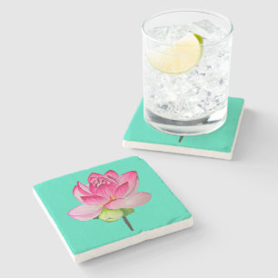 Porta-copo De Pedra Azulejo cerâmico de lótus, cor-de-rosa, flores fin