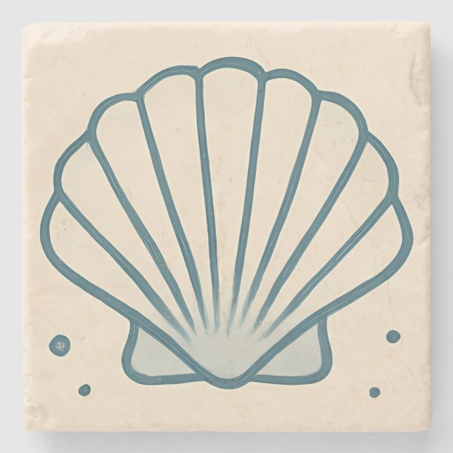 Porta-copo De Pedra Azulejo de Arte do Oceano Seashell Mínimo (Frente)
