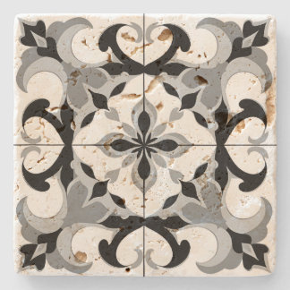 Porta-copo De Pedra Azulejo Estilo Espanhol Preto e Branco