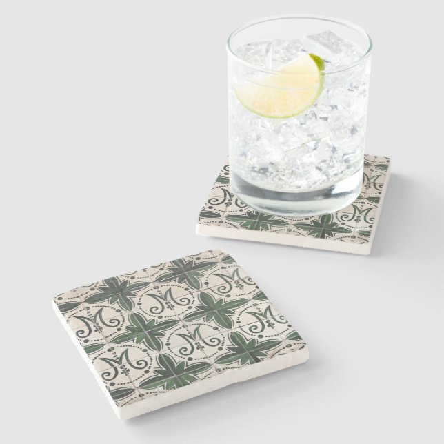 Porta-copo De Pedra Azulejo verde-vegetativo (Lateral)