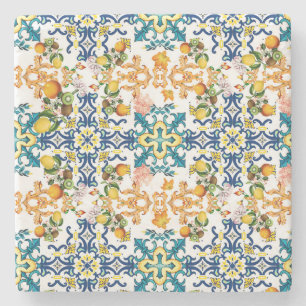 Porta-copo De Pedra azulejos de safra portugueses, padrão kiwi e lim