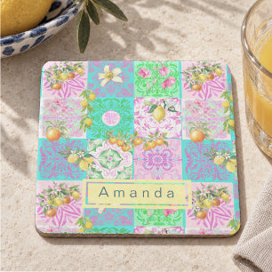 Porta-copo De Pedra Azulejos florais em colagem de citrinos sicilianos