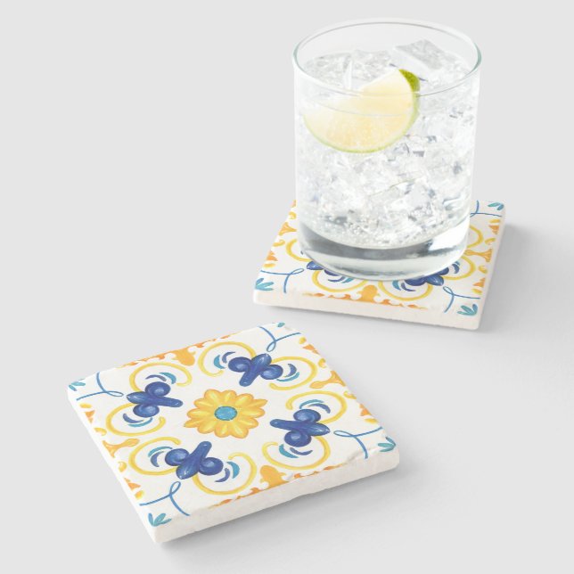 Porta-copo De Pedra Azulejos mediterrânicos, majolica, estilo Sicilian (Lateral)