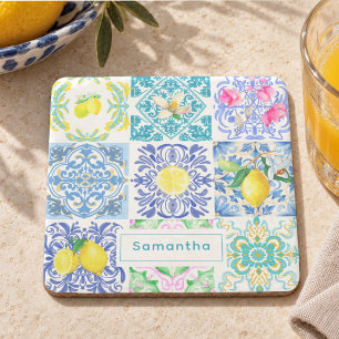 Porta-copo De Pedra Azulejos sicilianos elegantes de Amalfi Mediterrân
