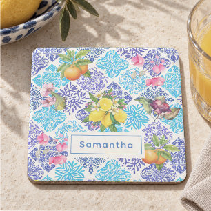 Porta-copo De Pedra Azulejos sicilianos florais mediterrâneos de citru