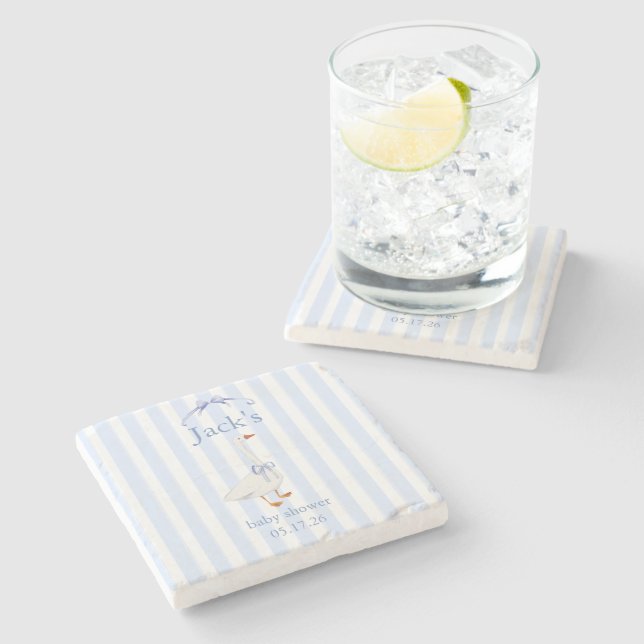 Porta-copo De Pedra Baby shower goose blue (Lateral)