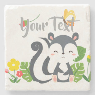 Porta-copo De Pedra Baby Skunk, Borboleta e Flores