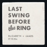 Porta-copo De Pedra Bachelor Party Last Swing Before the Ring Minimal<br><div class="desc">Add a polished touch to your golf wedding weekend with this “Last Swing Before the Ring” personalized stone coaster. Featuring bold modern typography with custom names and date, this natural stone design brings a rustic, upscale feel to bachelor or bachelorette party celebrations. Perfect for rental house bars, welcome gifts, or...</div>