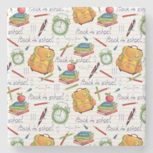 Porta-copo De Pedra Backpack, Livros, & Pencils - Padrão de Cartoon