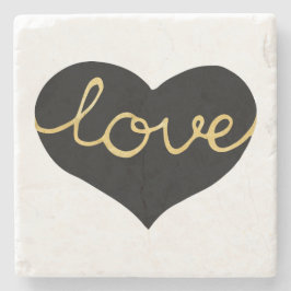 Porta-copo De Pedra Balcão de Pedra Coração de Amor Preto e Dourado