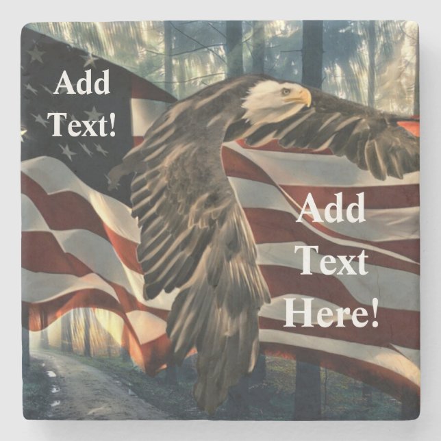 Porta-copo De Pedra Bald Eagle American Flag Country Road Stone Coaste (Frente)