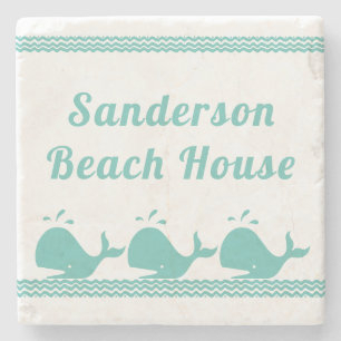 Porta-copo De Pedra Baleia Azul-Ártico e Ondas Azul-Branco