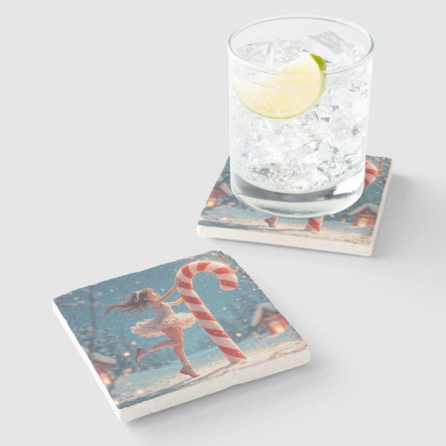 Porta-copo De Pedra Ballerina Anime Girl & Candy Cane Christmas (Lateral)