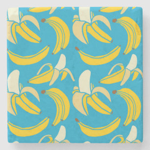 Porta-copo De Pedra Bananas amarelas, padrão de fundo azul
