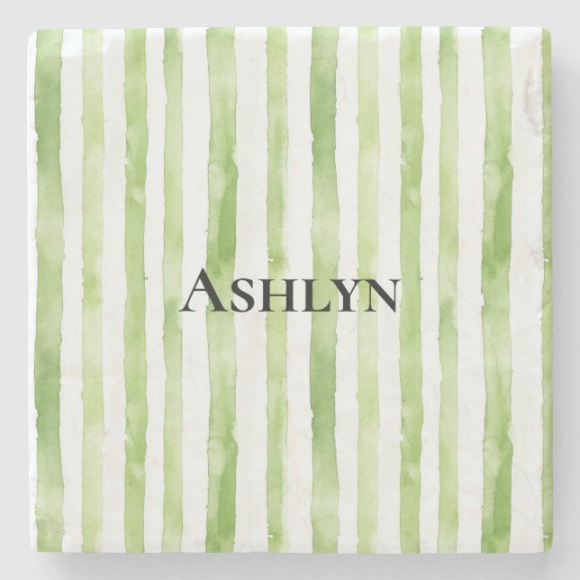 Porta-copo De Pedra Bandas brancas tropicais verdes (Frente)