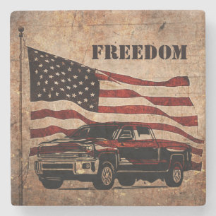 Porta-copo De Pedra Bandeira Americana e Caminhão Negro Liberdade Pat