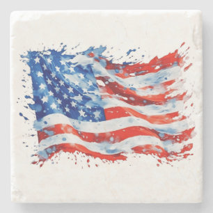 Porta-copo De Pedra Bandeira Americana EUA Aquarela 4 de Julho