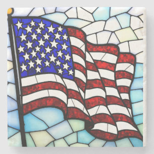 Porta-copo De Pedra Bandeira Americana Mosaico de Vidro Patriótico