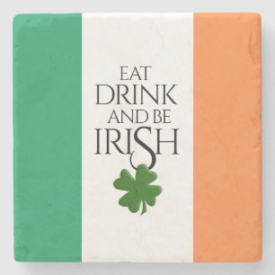 Porta-copo De Pedra Bandeira Coma Beba e Seja Irlandês Shamrock