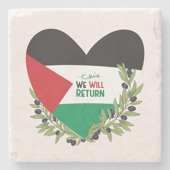 Porta-copo De Pedra Bandeira da Palestina e Ramos Olivais (Frente)