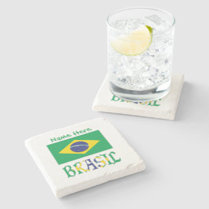 Porta-copo De Pedra Bandeira do Brasil e Brasil Com o Nome