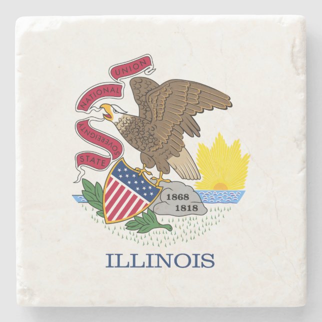 Porta-copo De Pedra Bandeira do Estado de Illinois (Frente)