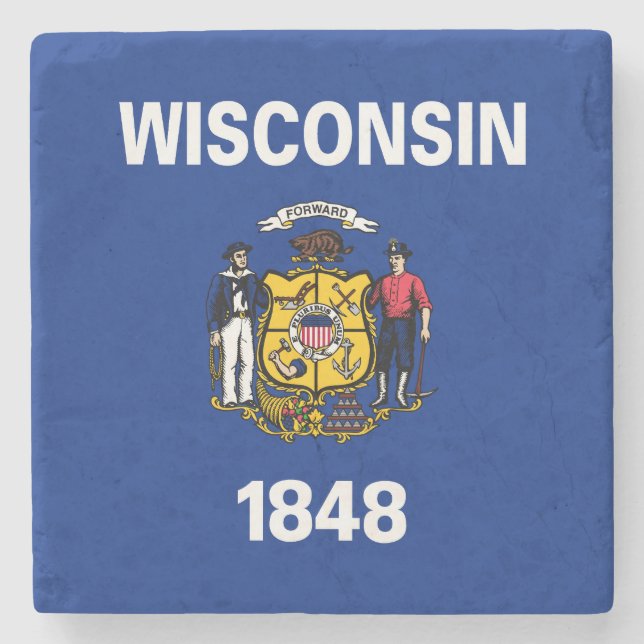 Porta-copo De Pedra Bandeira do Estado de Wisconsin (Frente)