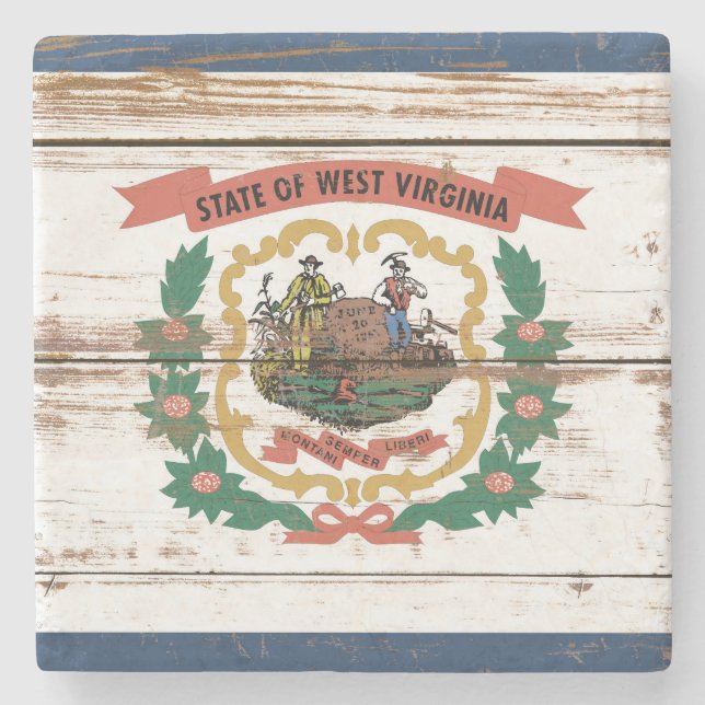Porta-copo De Pedra Bandeira do Estado de Wooden West Virginia (Frente)