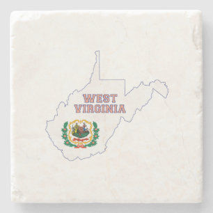 Porta-copo De Pedra Bandeira e mapa do estado de West Virginia