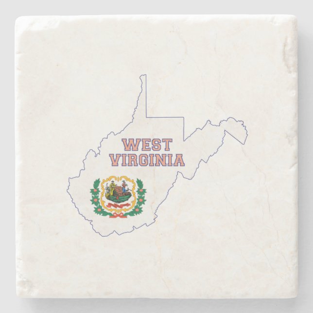 Porta-copo De Pedra Bandeira e mapa do estado de West Virginia (Frente)