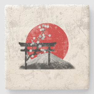 Porta-copo De Pedra Bandeira e símbolos de Japão ID153